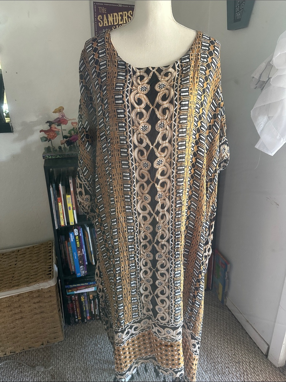 Sante classics one size yellow and black kaftan lounge dress